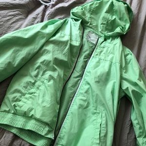 Green rain jacket